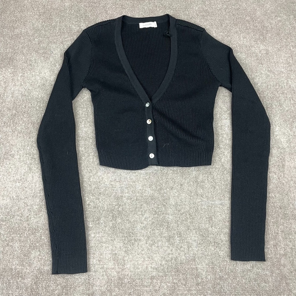 Glassons Cropped Cardigan Sweater Womens Medium Black Long Sleeve Button Front